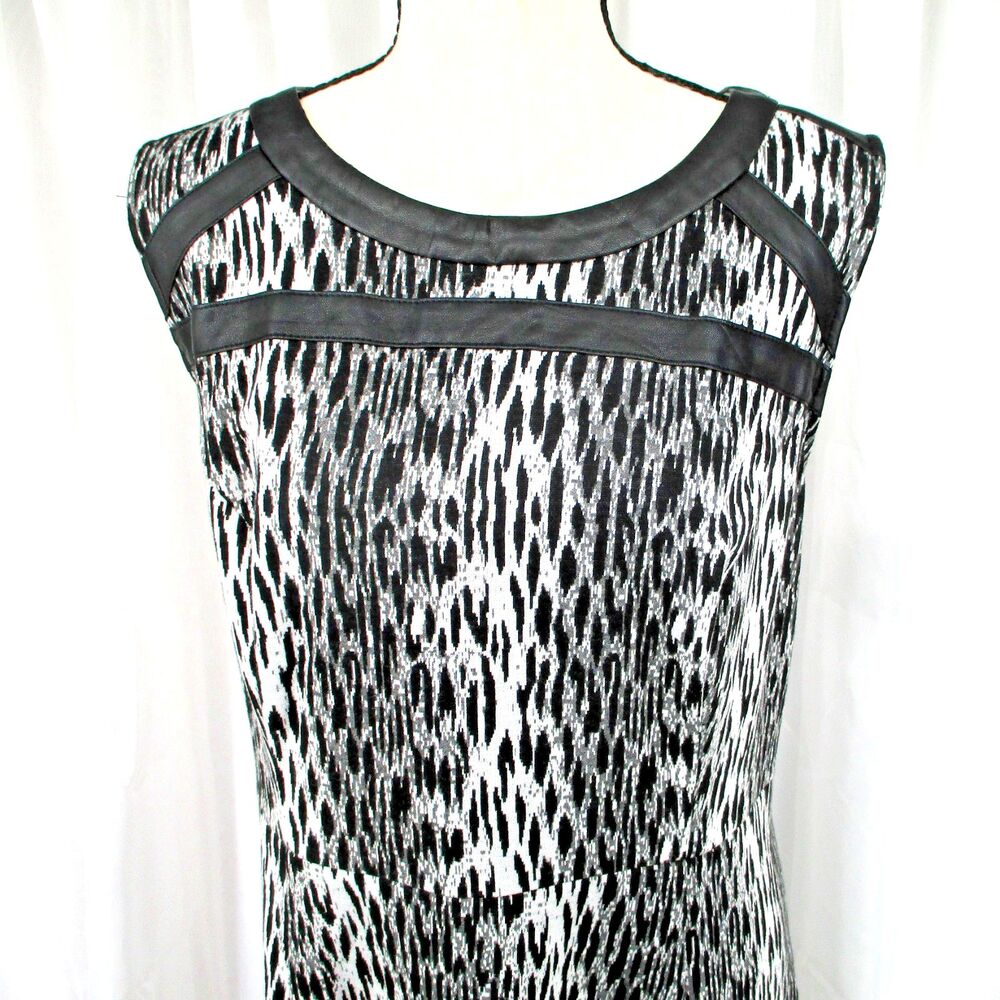 Lane Bryant Womens Dress Size 18 Black White Print Faux Leather Trim Sleeveless